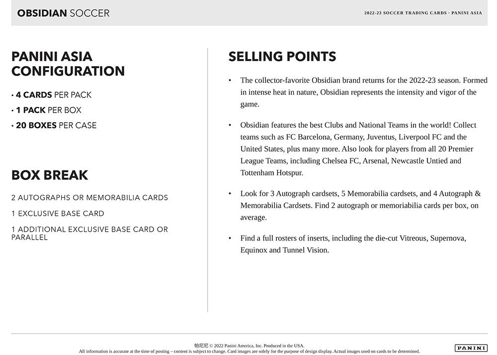 2022-23 Panini Obsidain Soccer ASIA TMall Hobby Box